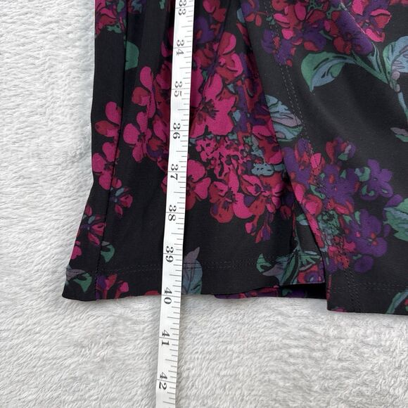 Chaps Ralph Lauren Jersey Dress L Dark Floral Faux Wrap Stretch Career Feminine - Picture 7 of 14